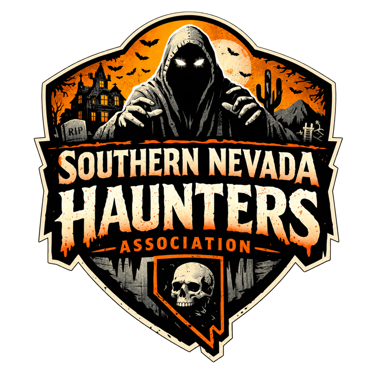 Southern Nevada Haunters Association Southern Nevada Haunters Association logo featuring a hooded figure and Halloween imagery in a desert setting.